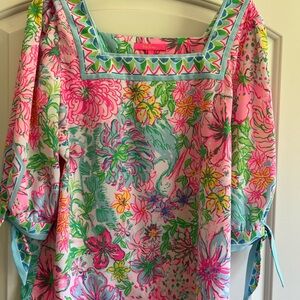 Lilly Pulitzer Vibrant Floral Square Neck Blouse